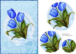 Deluxe A5 Blue Tulip Card Fronts with Bow