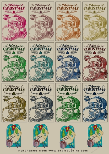 Christmas Tags/Labels Santa Sepia Colour