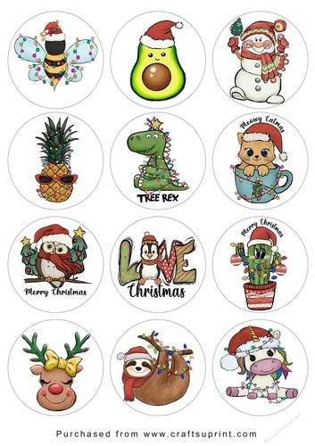 Christmas Tags/Labels Cartoon Circles