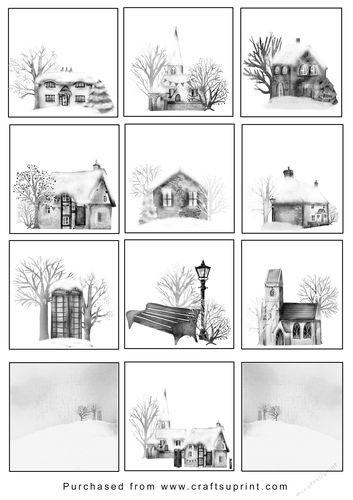 Christmas Tags/Labels Houses Mono