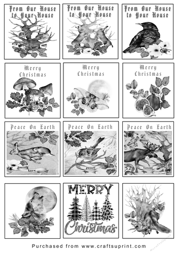 Christmas Tags/Labels Wolf/Fox Mono