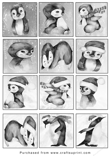 Christmas Tags/Labels Penguin Tags Mono