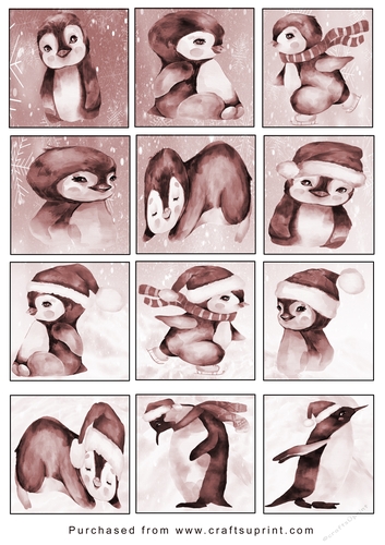 Christmas Tags/Labels Penguin Tags Sepia