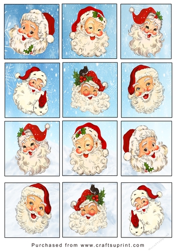 Christmas Tags/Labels Santa Heads Tags Colour