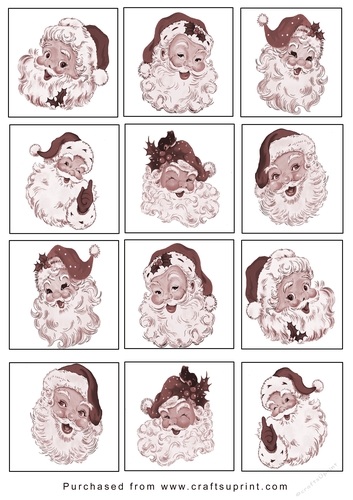 Christmas Tags/Labels Santa Heads Tags Sepia
