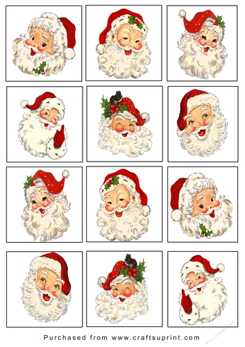 Christmas Tags/Labels Santa Heads Tags White