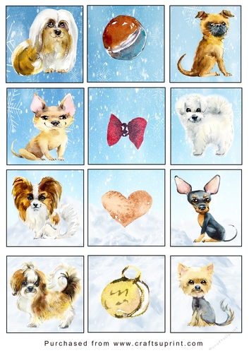 Christmas Tags/Labels Small Dogs Snow BG