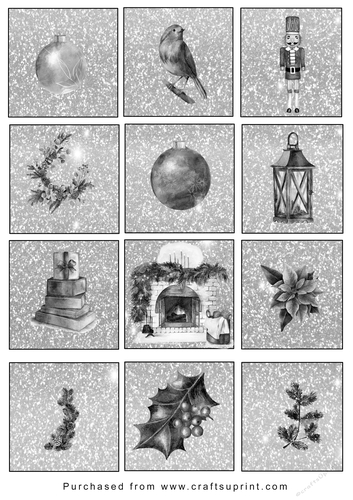 Christmas Tags/Labels Xmas Items Mono BG