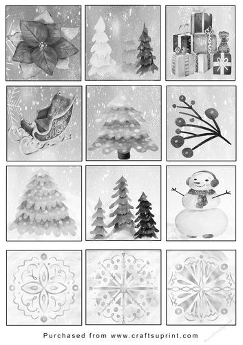 Christmas Tags/Labels Watercolour Mono