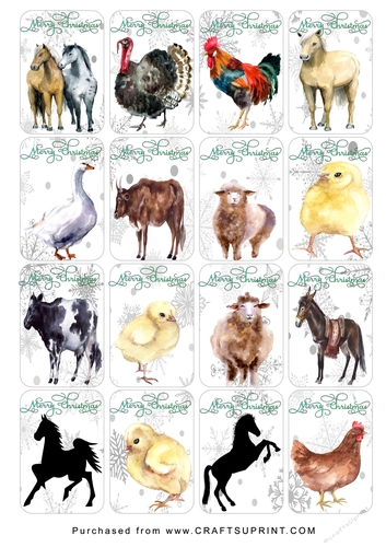 Christmas Tags/Labels Farm Animals