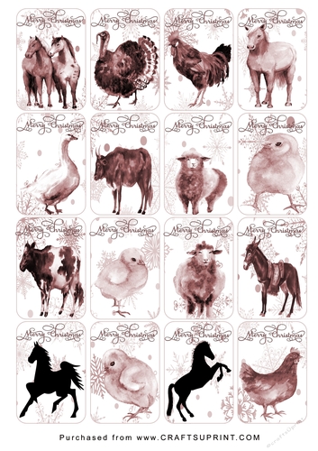 Christmas Tags/Labels Farm Animals