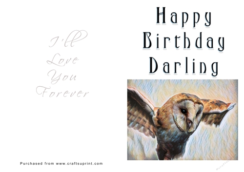 No Cut Just Print Birthday Card - Owl