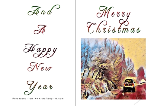 No Cut Just Print Christmas Cards - Car in Snow