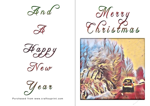 No Cut Just Print Christmas Cards - Car in Snow