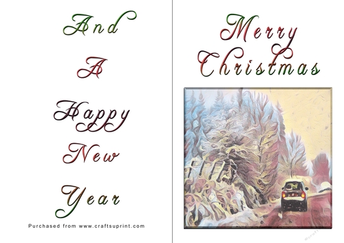 No Cut Just Print Christmas Cards - Car in Snow