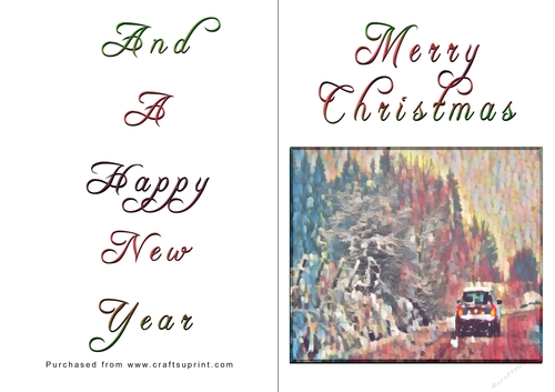 No Cut Just Print Christmas Cards - Car in Snow