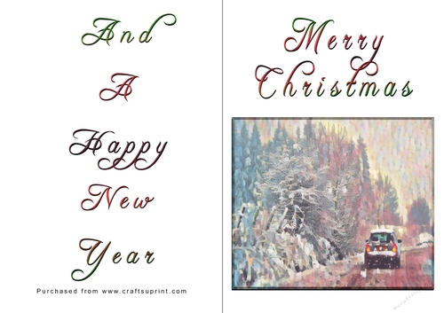 No Cut Just Print Christmas Cards - Car in Snow