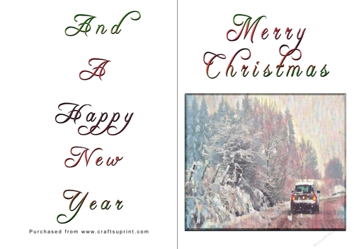 No Cut Just Print Christmas Cards - Car in Snow