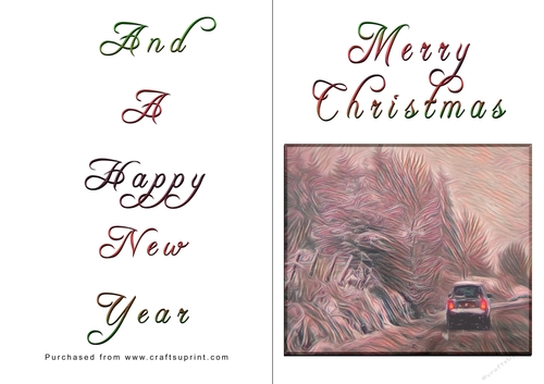 No Cut Just Print Christmas Cards - Car in Snow