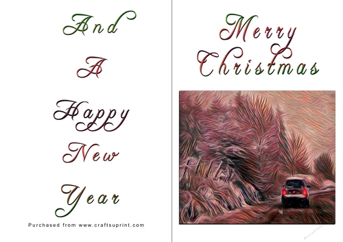No Cut Just Print Christmas Cards - Car in Snow