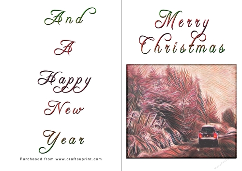No Cut Just Print Christmas Cards - Car in Snow