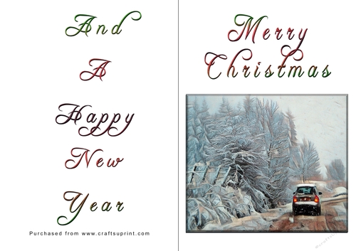 No Cut Just Print Christmas Cards - Car in Snow