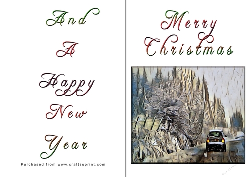 No Cut Just Print Christmas Cards - Car in Snow