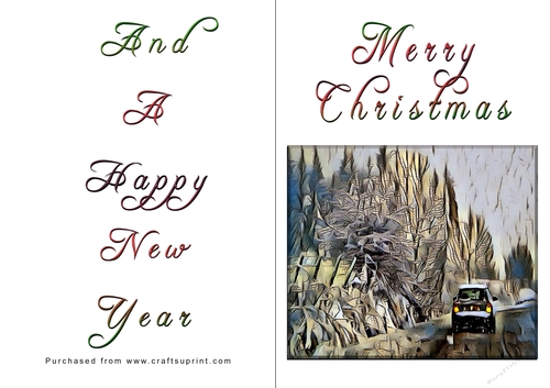 No Cut Just Print Christmas Cards - Car in Snow
