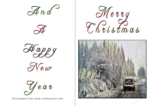 No Cut Just Print Christmas Cards - Car in Snow