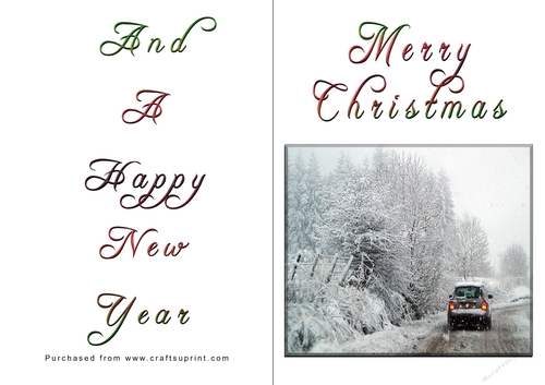 No Cut Just Print Christmas Cards - Car in Snow
