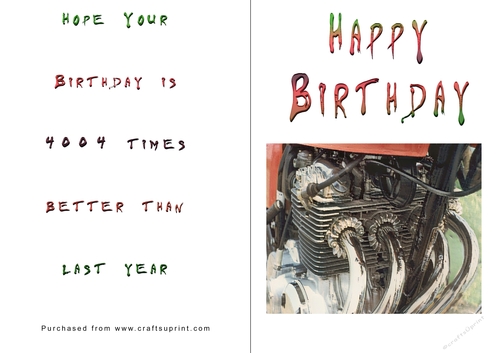 No Cut Just Print Birthday Cards - Honda 400-4