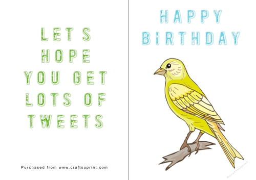 No Cut Just Print Birthday Card - Birds
