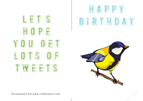 No Cut Just Print Birthday Card - Birds