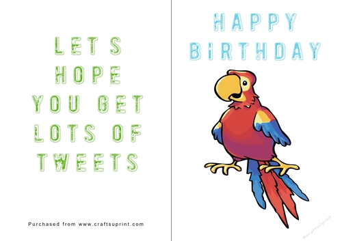 No Cut Just Print Birthday Card - Birds