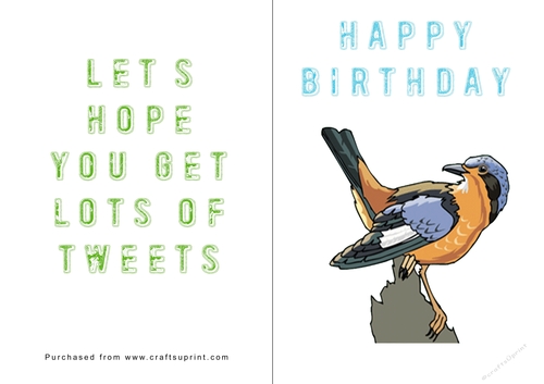 No Cut Just Print Birthday Card - Birds