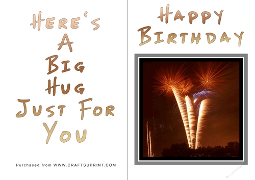 No Cut Just Print Birthday Card - Big Hugs