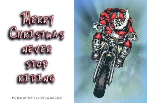No Cut Just Print Christmas Cards - Santa on a Motorbike