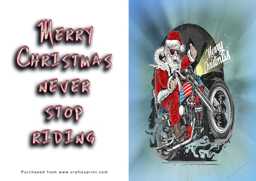 No Cut Just Print Christmas Cards - Santa on a Motorbike