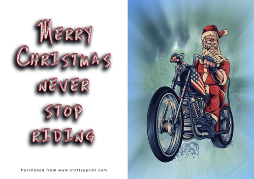 No Cut Just Print Christmas Cards - Santa on a Motorbike
