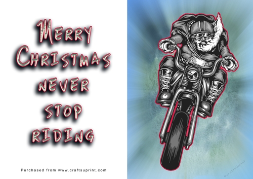 No Cut Just Print Christmas Cards - Santa on a Motorbike