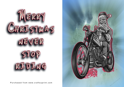 No Cut Just Print Christmas Cards - Santa on a Motorbike