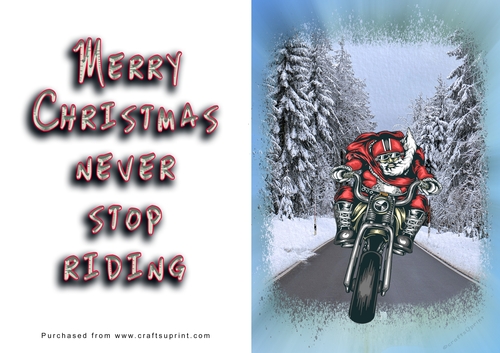 No Cut Just Print Christmas Cards - Santa on a Motorbike