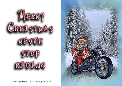 No Cut Just Print Christmas Cards - Santa on a Motorbike