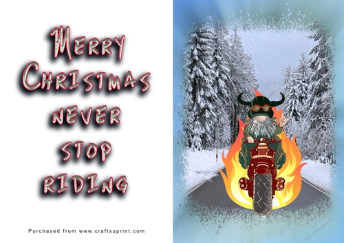 No Cut Just Print Christmas Cards - Santa on a Motorbike
