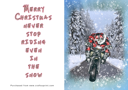 No Cut Just Print Christmas Cards - Santa on a Motorbike