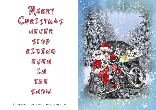 No Cut Just Print Christmas Cards - Santa on a Motorbike