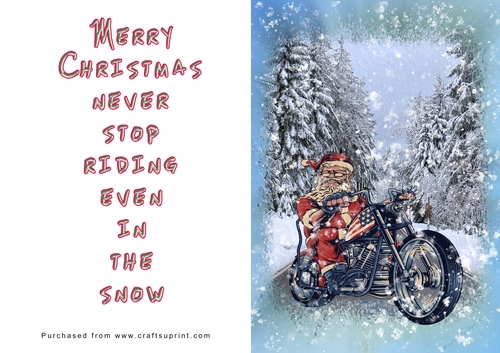 No Cut Just Print Christmas Cards - Santa on a Motorbike