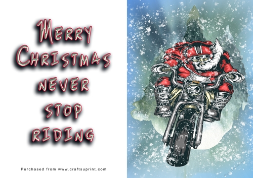 No Cut Just Print Christmas Cards - Santa on a Motorbike