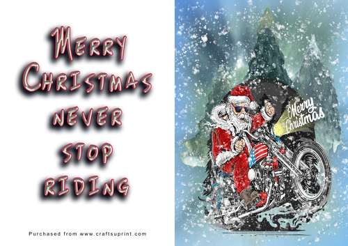 No Cut Just Print Christmas Cards - Santa on a Motorbike