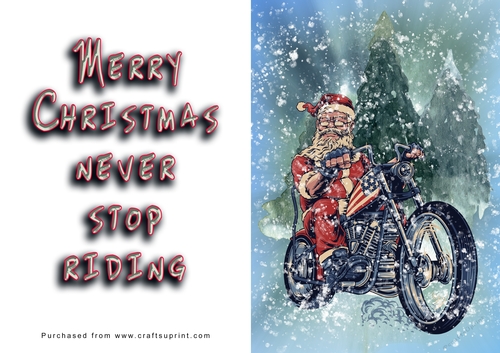 No Cut Just Print Christmas Cards - Santa on a Motorbike